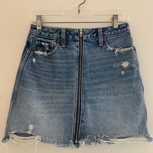 Front Zipper Denim Skirt